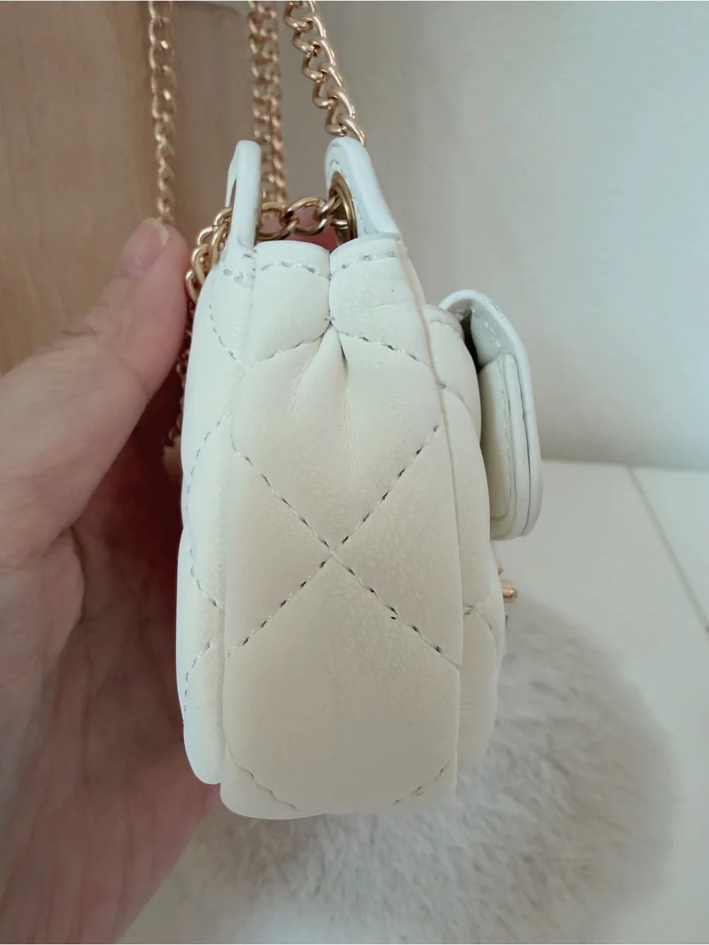 White Quilted Mini Bag Charm